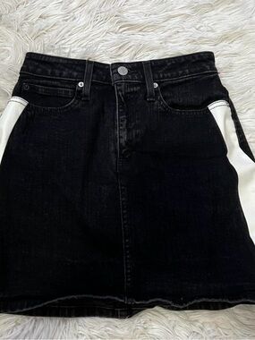 Calvin Klein Black Denim Skirt with White Side Panels Size 28